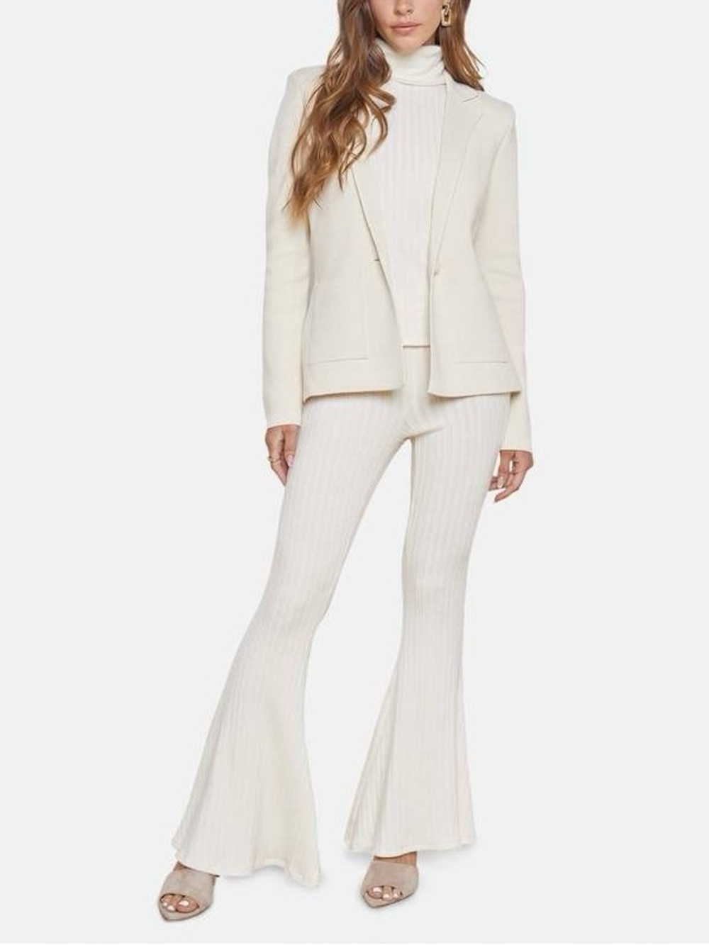 L'AGENCE Cotton Lyocell Flare Pants Ivory High Rise Workwear Knit XXL